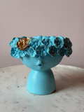 Blue Bloom Face Resin Planter