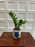 Blue Flower Embossed Ceramic Planter
