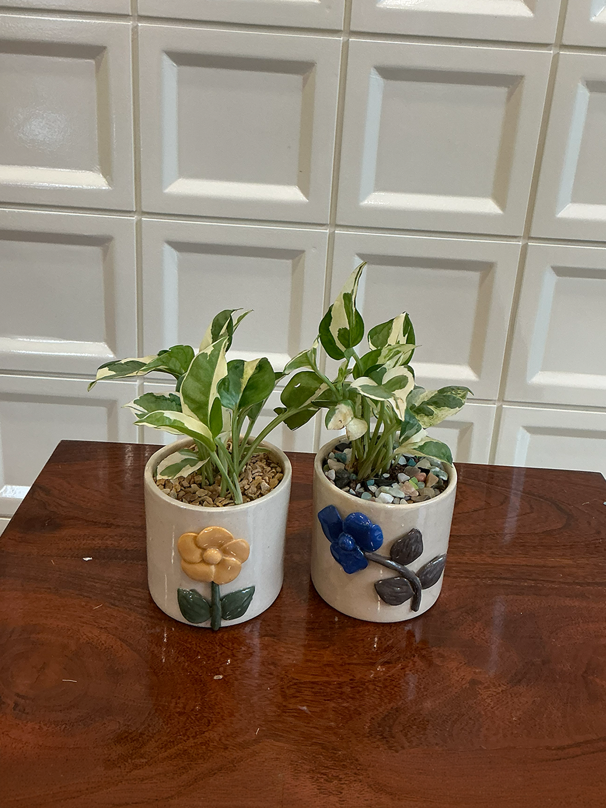 Handcrafted Floral Ceramic Planter Set
