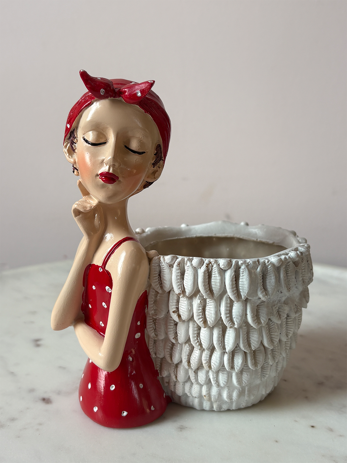 Red Bow Lady Resin Planter